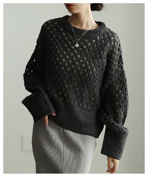 Sawa a la mode(サワアラモード)の「ざっくりメッシュニットトップス(ニット/セーター・レディース・チャコールグレー/ブルー/ベージュ/ピンク・FREE)」の17枚目の写真