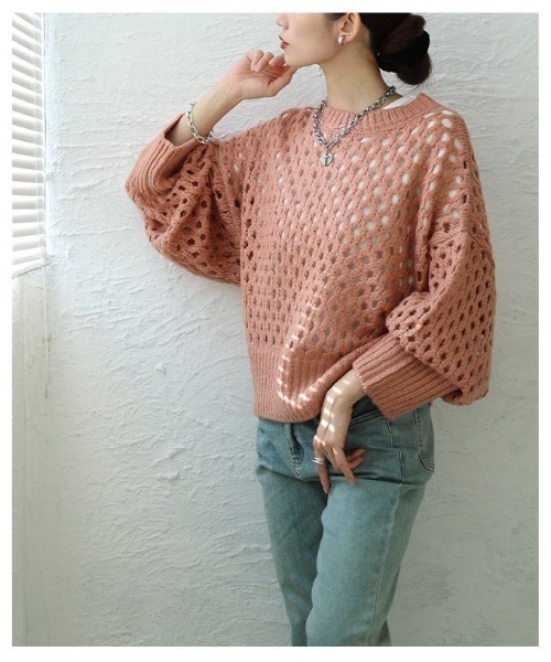 Sawa a la mode(サワアラモード)の「ざっくりメッシュニットトップス(ニット/セーター・レディース・チャコールグレー/ブルー/ベージュ/ピンク・FREE)」の18枚目の写真