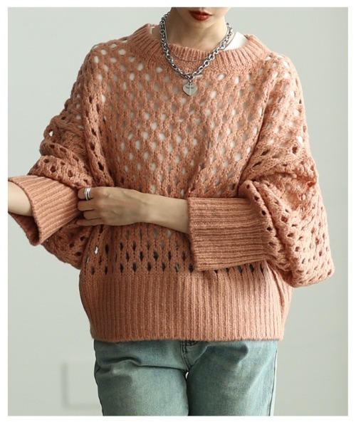 Sawa a la mode(サワアラモード)の「ざっくりメッシュニットトップス(ニット/セーター・レディース・チャコールグレー/ブルー/ベージュ/ピンク・FREE)」の19枚目の写真