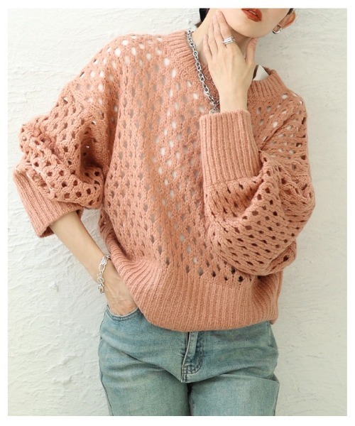 Sawa a la mode(サワアラモード)の「ざっくりメッシュニットトップス(ニット/セーター・レディース・チャコールグレー/ブルー/ベージュ/ピンク・FREE)」の21枚目の写真