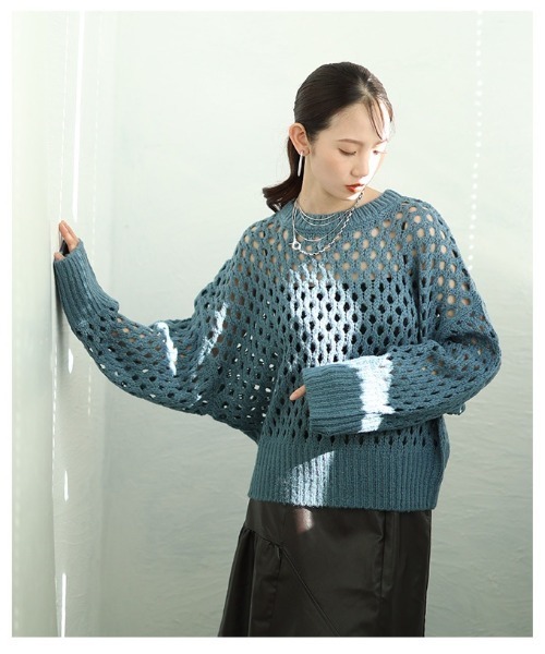 Sawa a la mode(サワアラモード)の「ざっくりメッシュニットトップス(ニット/セーター・レディース・チャコールグレー/ブルー/ベージュ/ピンク・FREE)」の22枚目の写真