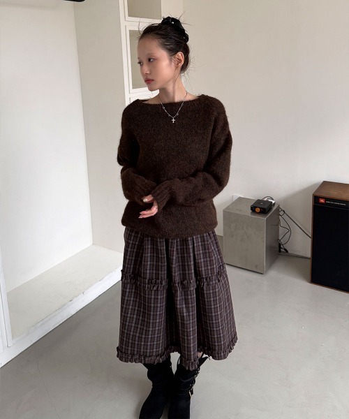 4INT.(フォイント)の「【ウール混紡】 無地 ラウンド ルーズシルエット長袖 ニット トップス(ニット/セーター・レディース・グレー/ネイビー/ブラウン/アイボリー・FREE)」の17枚目の写真