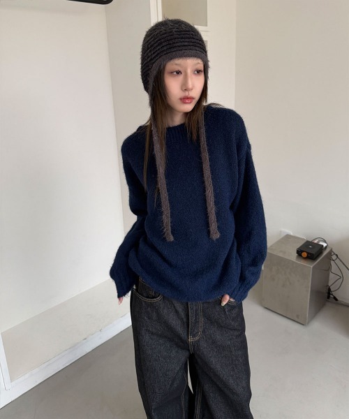 4INT.(フォイント)の「【ウール混紡】 無地 ラウンド ルーズシルエット長袖 ニット トップス(ニット/セーター・レディース・グレー/ネイビー/ブラウン/アイボリー・FREE)」の5枚目の写真