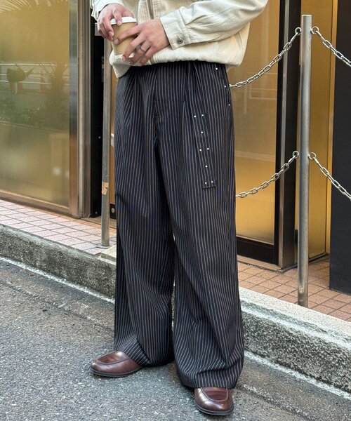 CIAOPANIC(チャオパニック)の「ベルト付きピンストライプスタッズワイドスラックス(その他パンツ・メンズ・ネイビー/グレー/ブラック・MEDIUM/LARGE)」の22枚目の写真