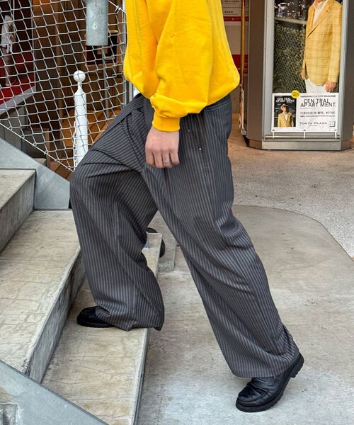 CIAOPANIC(チャオパニック)の「ベルト付きピンストライプスタッズワイドスラックス(その他パンツ・メンズ・ネイビー/グレー/ブラック・MEDIUM/LARGE)」の10枚目の写真