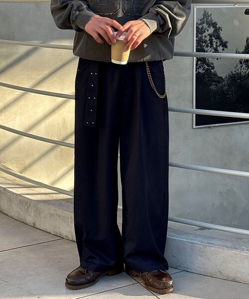 CIAOPANIC(チャオパニック)の「ベルト付きピンストライプスタッズワイドスラックス(その他パンツ・メンズ・ネイビー/グレー/ブラック・MEDIUM/LARGE)」の14枚目の写真