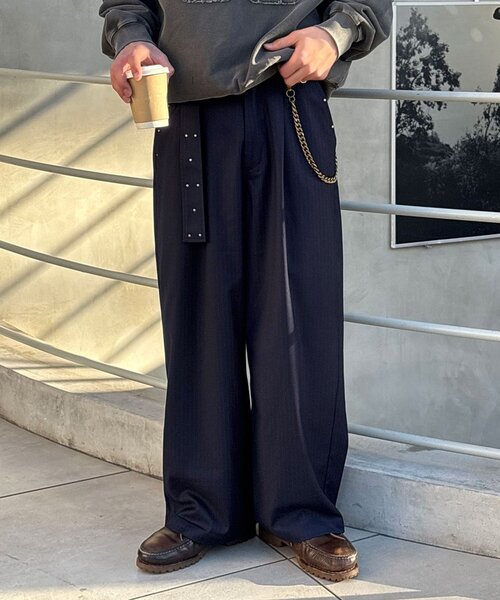 CIAOPANIC(チャオパニック)の「ベルト付きピンストライプスタッズワイドスラックス(その他パンツ・メンズ・ネイビー/グレー/ブラック・MEDIUM/LARGE)」の15枚目の写真