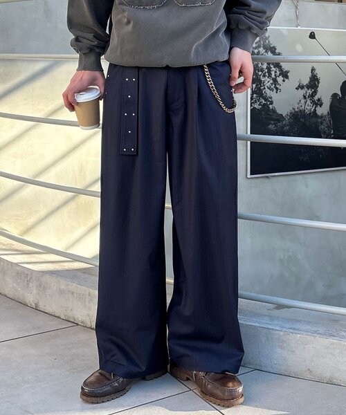 CIAOPANIC(チャオパニック)の「ベルト付きピンストライプスタッズワイドスラックス(その他パンツ・メンズ・ネイビー/グレー/ブラック・MEDIUM/LARGE)」の4枚目の写真