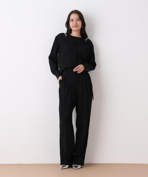 PINKY&DIANNE（ピンキーアンドダイアン）の「◆ダブルサテンタックワイドパンツ（その他パンツ・レディース・ベージュ/ブラック・38/36）」の6枚目の写真