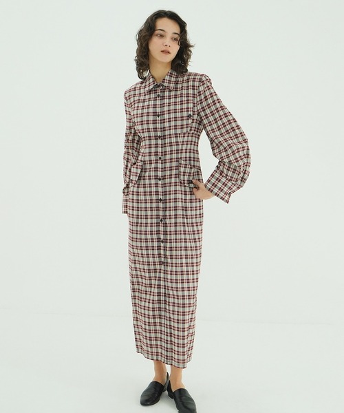 CLANE（クラネ）の「UP POCKET CHECK SHIRT ONEPIECE（シャツワンピース・レディース・ブラック・1/0/2）」の8枚目の写真
