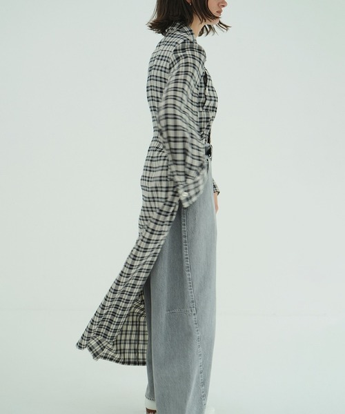 CLANE（クラネ）の「UP POCKET CHECK SHIRT ONEPIECE（シャツワンピース・レディース・ブラック・1/0/2）」の5枚目の写真