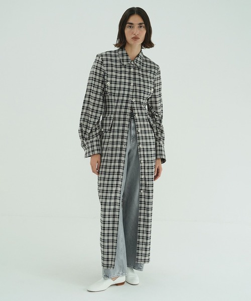 CLANE（クラネ）の「UP POCKET CHECK SHIRT ONEPIECE（シャツワンピース・レディース・ブラック・1/0/2）」の2枚目の写真