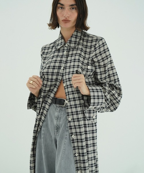 CLANE（クラネ）の「UP POCKET CHECK SHIRT ONEPIECE（シャツワンピース・レディース・ブラック・1/0/2）」の6枚目の写真