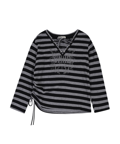 ORDINARY HOLIDAY（オーディナリー ホリデー）の「LACE-UP STRIPE PULLOVER [BLACK]（ニット/セーター・レディース・その他・FREE）」の3枚目の写真