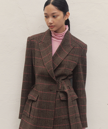 MAKE A TOAST（メイクアトースト）の「ベルト付きヘリンボーンウールジャケットブラウン MBDFJK004BR（テーラードジャケット）」