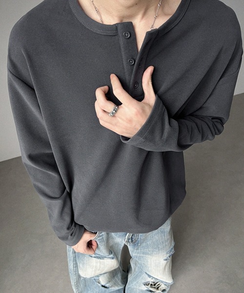 SHEPP(シープ)の「【26年春夏新作】起毛プルオーバーヘンリーネックロンT(Tシャツ/カットソー・メンズ・チャコール/アイボリー/ブラック/ホワイト・L/M)」の15枚目の写真