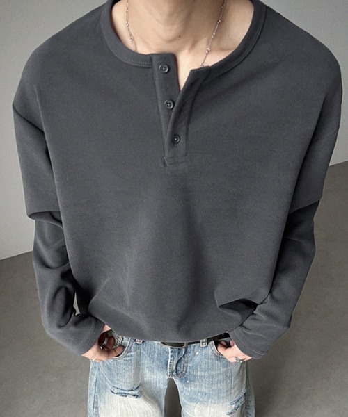 SHEPP(シープ)の「【26年春夏新作】起毛プルオーバーヘンリーネックロンT(Tシャツ/カットソー・メンズ・チャコール/アイボリー/ブラック/ホワイト・L/M)」の13枚目の写真