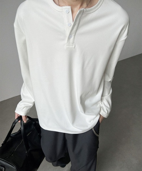 SHEPP(シープ)の「【26年春夏新作】起毛プルオーバーヘンリーネックロンT(Tシャツ/カットソー・メンズ・チャコール/アイボリー/ブラック/ホワイト・L/M)」の19枚目の写真