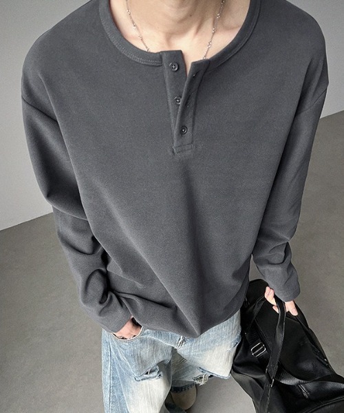 SHEPP(シープ)の「【26年春夏新作】起毛プルオーバーヘンリーネックロンT(Tシャツ/カットソー・メンズ・チャコール/アイボリー/ブラック/ホワイト・L/M)」の11枚目の写真
