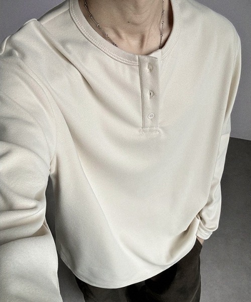SHEPP(シープ)の「【26年春夏新作】起毛プルオーバーヘンリーネックロンT(Tシャツ/カットソー・メンズ・チャコール/アイボリー/ブラック/ホワイト・L/M)」の21枚目の写真