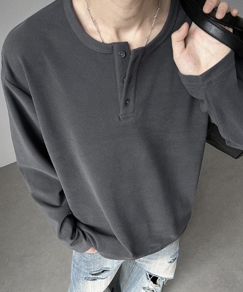 SHEPP(シープ)の「【26年春夏新作】起毛プルオーバーヘンリーネックロンT(Tシャツ/カットソー・メンズ・チャコール/アイボリー/ブラック/ホワイト・L/M)」の10枚目の写真