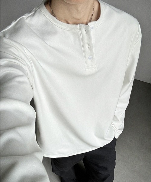 SHEPP(シープ)の「【26年春夏新作】起毛プルオーバーヘンリーネックロンT(Tシャツ/カットソー・メンズ・チャコール/アイボリー/ブラック/ホワイト・L/M)」の17枚目の写真
