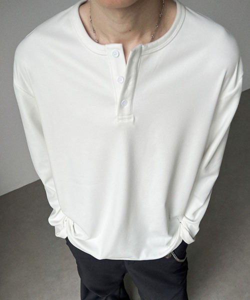 SHEPP(シープ)の「【26年春夏新作】起毛プルオーバーヘンリーネックロンT(Tシャツ/カットソー・メンズ・チャコール/アイボリー/ブラック/ホワイト・L/M)」の6枚目の写真