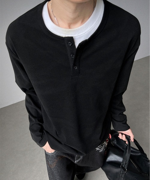 SHEPP(シープ)の「【26年春夏新作】起毛プルオーバーヘンリーネックロンT(Tシャツ/カットソー・メンズ・チャコール/アイボリー/ブラック/ホワイト・L/M)」の8枚目の写真