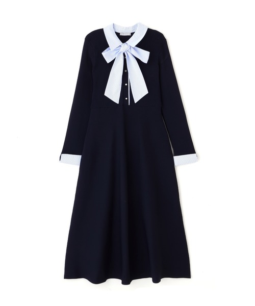 JILL by JILL STUART（ジルバイジルスチュアート）の「シャツ襟ドッキングニットワンピース（ワンピース・レディース・ネイビー/グレー系その他/ブラック・FREE）」の10枚目の写真