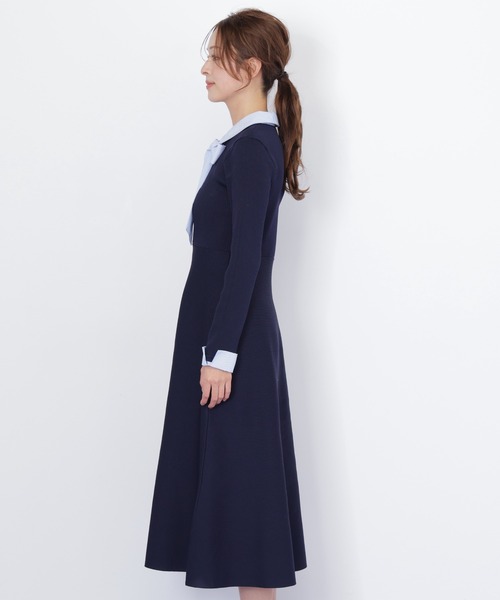 JILL by JILL STUART（ジルバイジルスチュアート）の「シャツ襟ドッキングニットワンピース（ワンピース・レディース・ネイビー/グレー系その他/ブラック・FREE）」の4枚目の写真