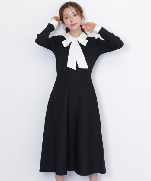 JILL by JILL STUART（ジルバイジルスチュアート）の「シャツ襟ドッキングニットワンピース（ワンピース・レディース・ネイビー/グレー系その他/ブラック・FREE）」の18枚目の写真