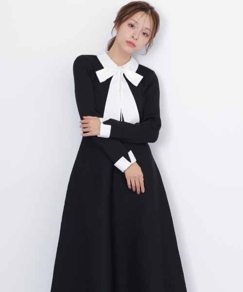 JILL by JILL STUART（ジルバイジルスチュアート）の「シャツ襟ドッキングニットワンピース（ワンピース・レディース・ネイビー/グレー系その他/ブラック・FREE）」の21枚目の写真