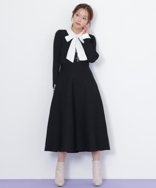 JILL by JILL STUART（ジルバイジルスチュアート）の「シャツ襟ドッキングニットワンピース（ワンピース・レディース・ネイビー/グレー系その他/ブラック・FREE）」の22枚目の写真