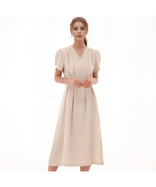 ACUD(アクド)の「V neck Linen Dress _Beige(ワンピース・レディース・ベージュ・S/M)」の1枚目の写真