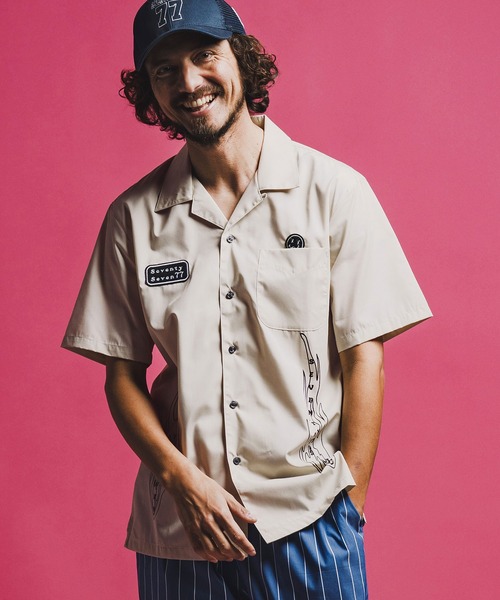 seventy seven(セブンティセブン)の「mhs2492-open collar S-S shirt (26S) 半袖シャツ(7726S330)(シャツ/ブラウス・メンズ・ベージュ/ホワイト/ブラック・XL/L/M/S)」の3枚目の写真