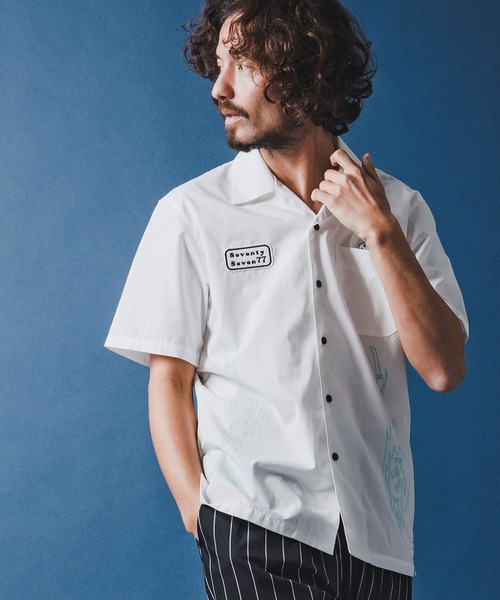seventy seven(セブンティセブン)の「mhs2492-open collar S-S shirt (26S) 半袖シャツ(7726S330)(シャツ/ブラウス・メンズ・ベージュ/ホワイト/ブラック・XL/L/M/S)」の6枚目の写真