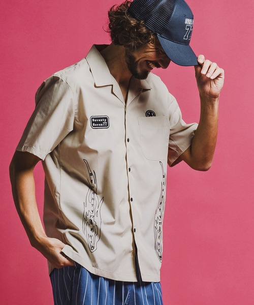 seventy seven(セブンティセブン)の「mhs2492-open collar S-S shirt (26S) 半袖シャツ(7726S330)(シャツ/ブラウス・メンズ・ベージュ/ホワイト/ブラック・XL/L/M/S)」の17枚目の写真