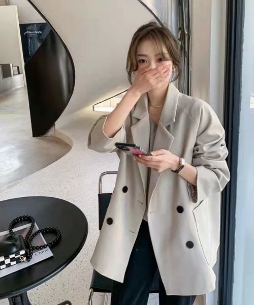 Ritzy(リッツィー)の「オーバーサイズ ダブルテーラードジャケット(テーラードジャケット・レディース・ブラック/オフホワイト・L/M)」の5枚目の写真