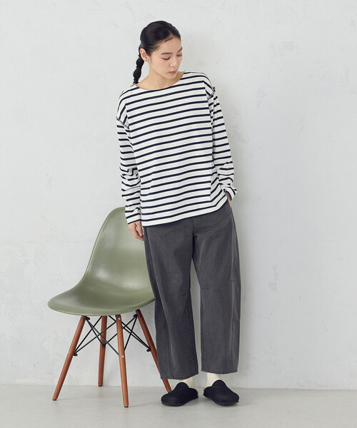 ONIGIRI（オニギリ）の「ハンドステッチ風 ボーダーロンT（Tシャツ/カットソー・レディース・ネイビー/アイボリー・FREE）」の4枚目の写真