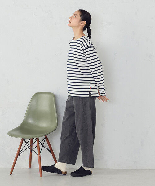 ONIGIRI（オニギリ）の「ハンドステッチ風 ボーダーロンT（Tシャツ/カットソー・レディース・ネイビー/アイボリー・FREE）」の5枚目の写真