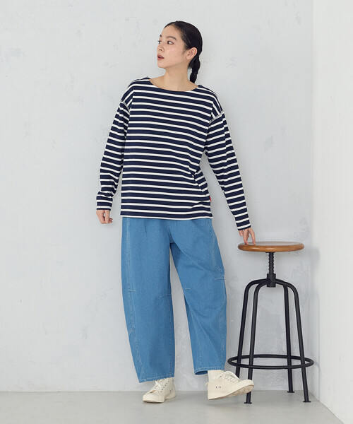 ONIGIRI（オニギリ）の「ハンドステッチ風 ボーダーロンT（Tシャツ/カットソー・レディース・ネイビー/アイボリー・FREE）」の10枚目の写真