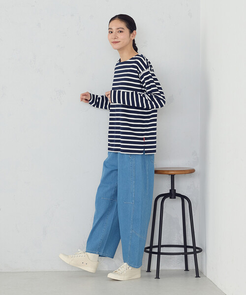 ONIGIRI（オニギリ）の「ハンドステッチ風 ボーダーロンT（Tシャツ/カットソー・レディース・ネイビー/アイボリー・FREE）」の11枚目の写真