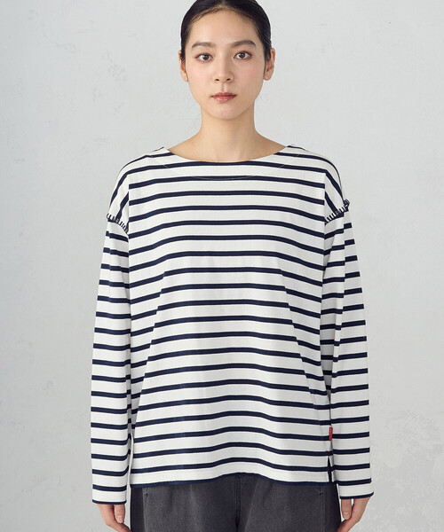 ONIGIRI（オニギリ）の「ハンドステッチ風 ボーダーロンT（Tシャツ/カットソー・レディース・ネイビー/アイボリー・FREE）」の13枚目の写真