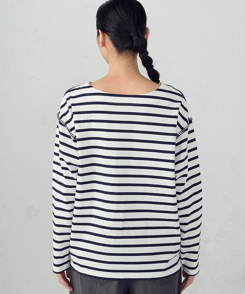 ONIGIRI（オニギリ）の「ハンドステッチ風 ボーダーロンT（Tシャツ/カットソー・レディース・ネイビー/アイボリー・FREE）」の15枚目の写真