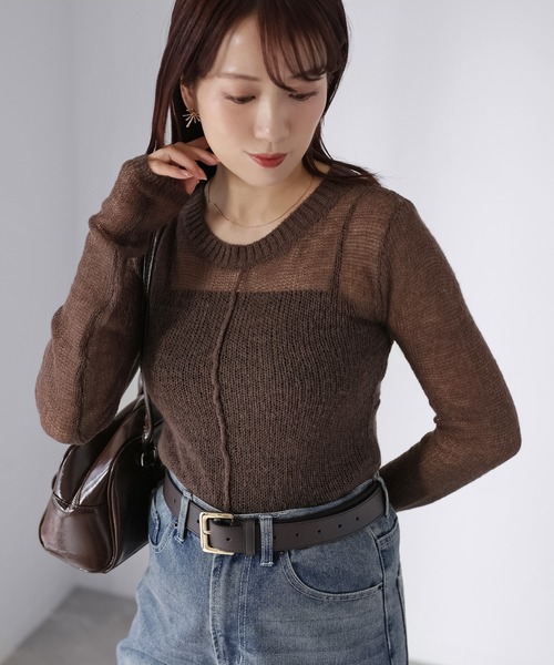 Riberry(リベリー)の「モヘアライク透かし編みニットトップス(ニット/セーター・レディース・オフホワイト/ネイビー/イエロー/ブラウン/ピンク・FREE)」の3枚目の写真