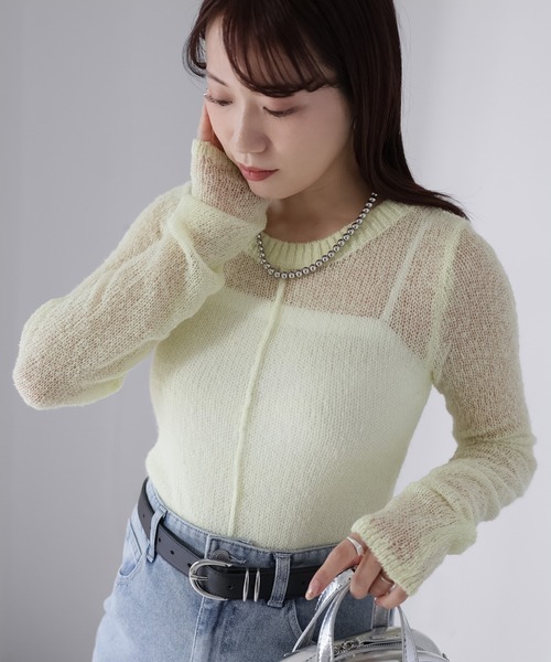 Riberry(リベリー)の「モヘアライク透かし編みニットトップス(ニット/セーター・レディース・オフホワイト/ネイビー/イエロー/ブラウン/ピンク・FREE)」の5枚目の写真