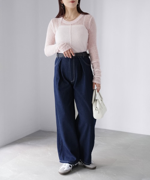 Riberry(リベリー)の「モヘアライク透かし編みニットトップス(ニット/セーター・レディース・オフホワイト/ネイビー/イエロー/ブラウン/ピンク・FREE)」の19枚目の写真