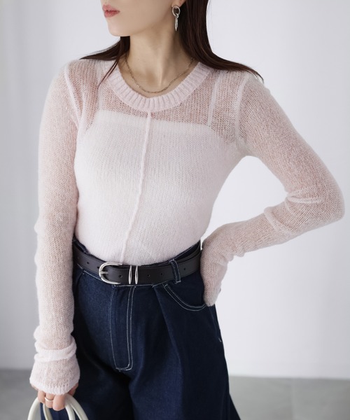 Riberry(リベリー)の「モヘアライク透かし編みニットトップス(ニット/セーター・レディース・オフホワイト/ネイビー/イエロー/ブラウン/ピンク・FREE)」の18枚目の写真