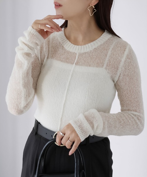Riberry(リベリー)の「モヘアライク透かし編みニットトップス(ニット/セーター・レディース・オフホワイト/ネイビー/イエロー/ブラウン/ピンク・FREE)」の21枚目の写真