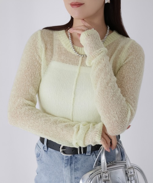 Riberry(リベリー)の「モヘアライク透かし編みニットトップス(ニット/セーター・レディース・オフホワイト/ネイビー/イエロー/ブラウン/ピンク・FREE)」の14枚目の写真